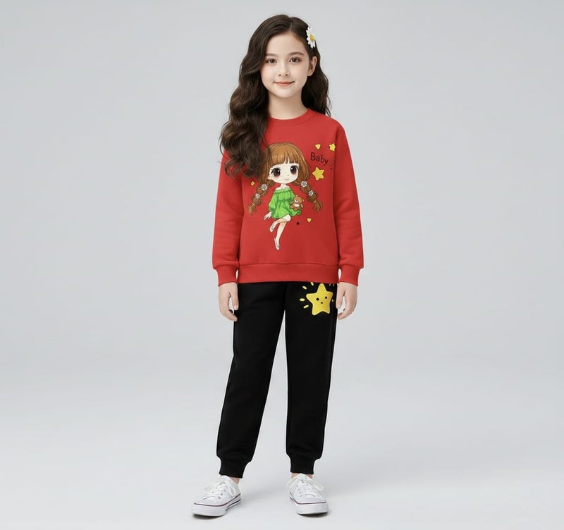 Viel Innate Stylish Red Sweatshirt and Black Track Pants for Girls - Image 1